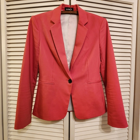 Express Jackets & Blazers - Express Lined Stretch Blazer Coral Salmon Pink 2
